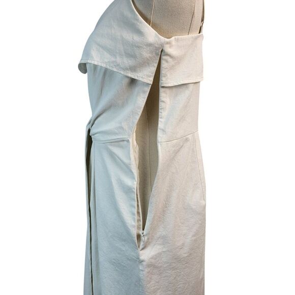 Colovos Size 4 RTR Designer Cream Midi Dress Asymmetrical Hem Side Zip Belted - Picture 12 of 16